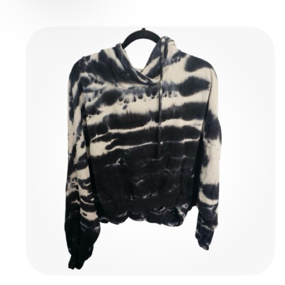 Young Fabulous & Broke Navy Blue & White Tie Dye Hoodie Sz S/M Snap Sleeve Boho